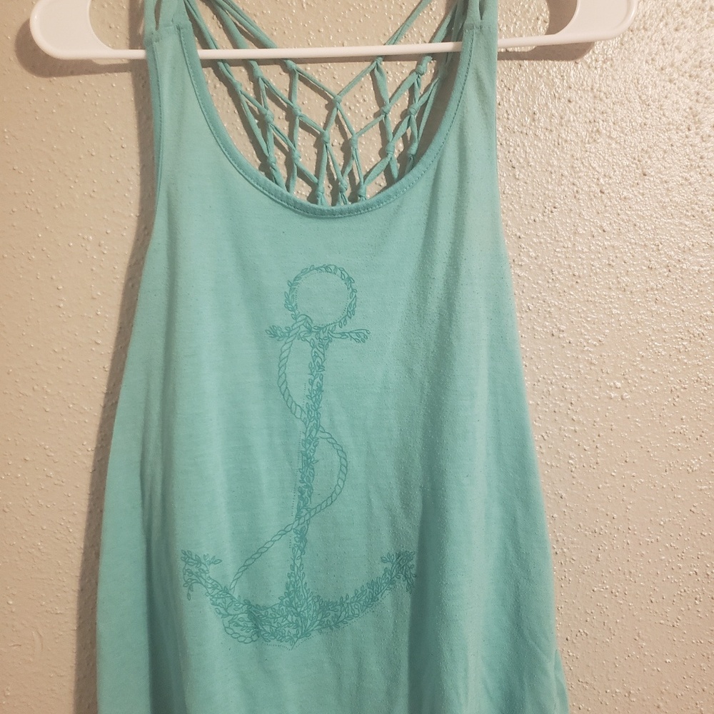 Teal anchor tank top with fun back